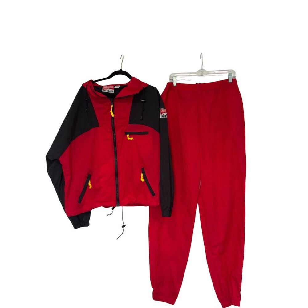 Vintage 90s Marlboro Adventure Team Men's L Red Tracksuit Jacket & Pants